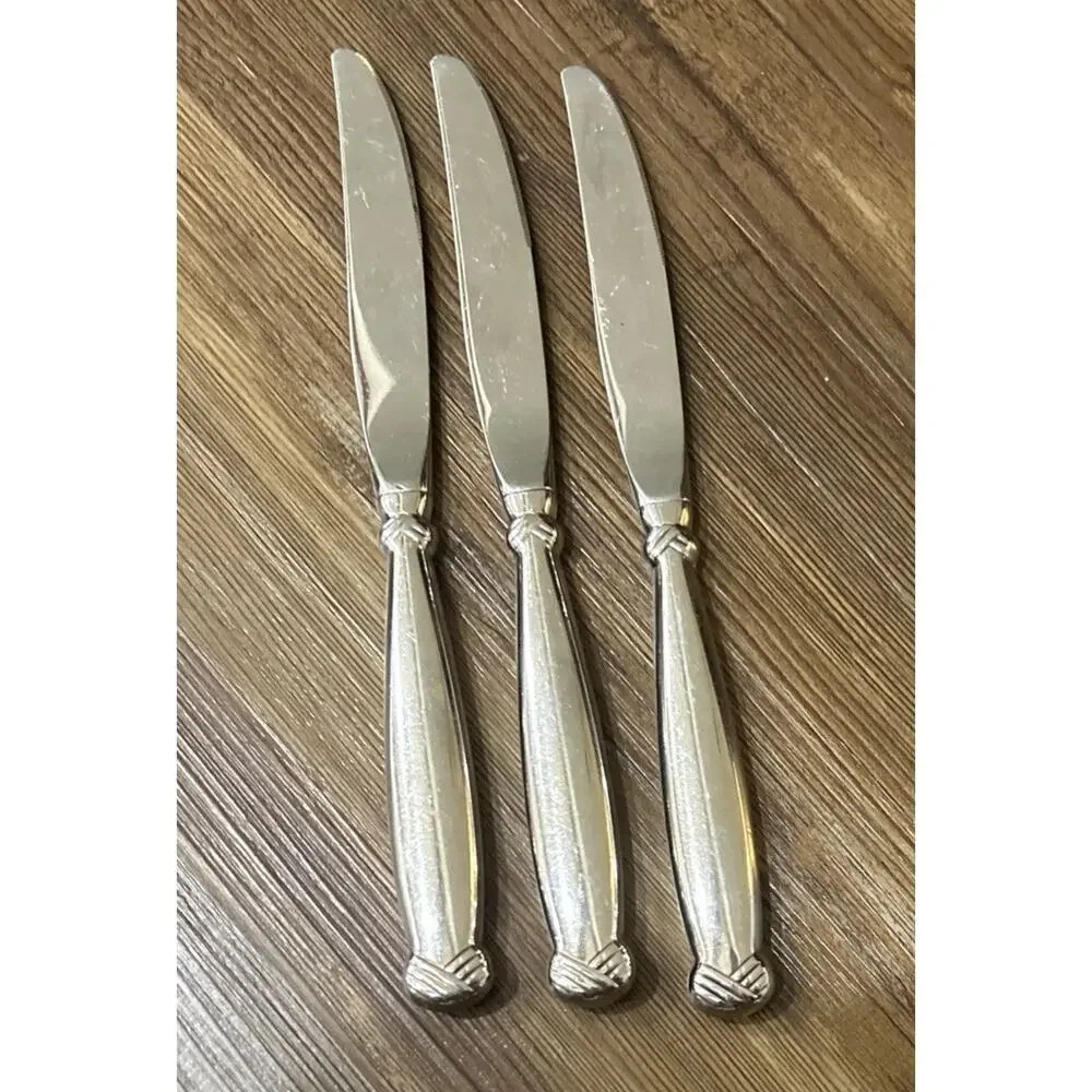Vtg Oneida USA‎ Glossy RATTAN Stainless Flatware Set Of 3 Dinner Knives